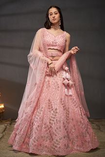 Picture of Bollywood Pink Designer Indo-Western Lehenga Choli for Engagement, Wedding and Reception