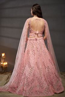 Picture of Bollywood Pink Designer Indo-Western Lehenga Choli for Engagement, Wedding and Reception