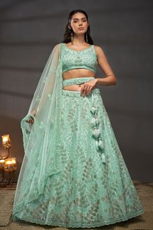 Picture of Royal Turquoise Blue Designer Indo-Western Lehenga Choli for Engagement, Wedding and Reception