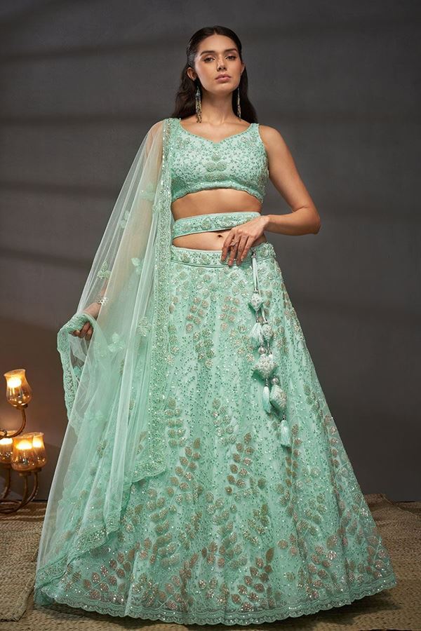 Picture of Royal Turquoise Blue Designer Indo-Western Lehenga Choli for Engagement, Wedding and Reception