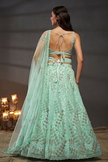 Picture of Royal Turquoise Blue Designer Indo-Western Lehenga Choli for Engagement, Wedding and Reception