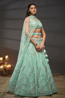 Picture of Royal Turquoise Blue Designer Indo-Western Lehenga Choli for Engagement, Wedding and Reception