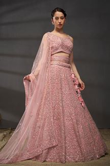 Picture of Dazzling Pink Designer Indo-Western Lehenga Choli for Engagement, Wedding and Reception