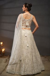 Picture of Mesmerizing Cream Designer Indo-Western Lehenga Choli for Engagement, Wedding and Reception