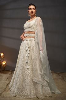 Picture of Mesmerizing Cream Designer Indo-Western Lehenga Choli for Engagement, Wedding and Reception