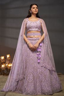 Picture of Striking Lavender Designer Indo-Western Lehenga Choli for Engagement, Wedding and Reception