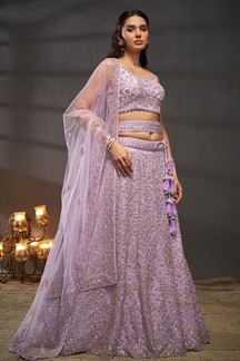 Picture of Striking Lavender Designer Indo-Western Lehenga Choli for Engagement, Wedding and Reception