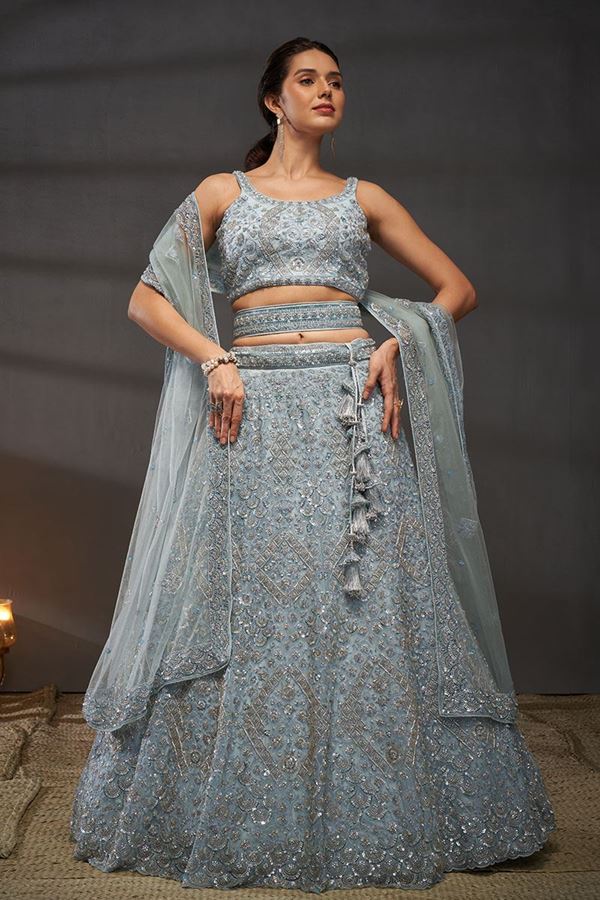 Picture of Fashionable Grey Designer Indo-Western Lehenga Choli for Engagement, Wedding and Reception