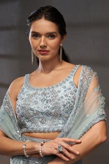 Picture of Fashionable Grey Designer Indo-Western Lehenga Choli for Engagement, Wedding and Reception