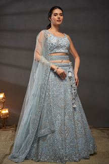 Picture of Fashionable Grey Designer Indo-Western Lehenga Choli for Engagement, Wedding and Reception