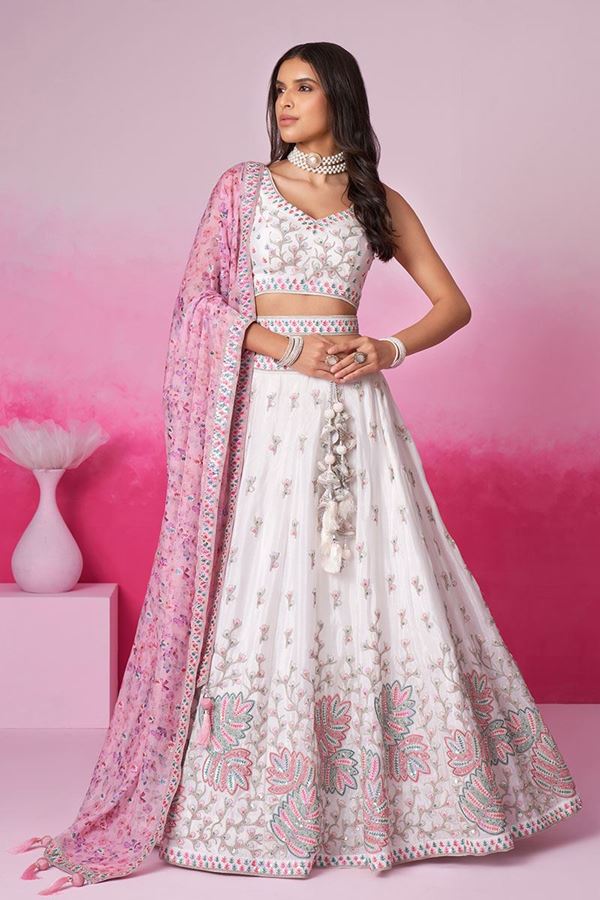 Picture of Flamboyant Cream Designer Indo-Western Lehenga Choli for Engagement and Reception