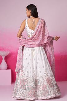 Picture of Flamboyant Cream Designer Indo-Western Lehenga Choli for Engagement and Reception