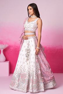 Picture of Flamboyant Cream Designer Indo-Western Lehenga Choli for Engagement and Reception