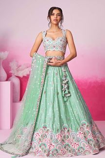 Picture of Amazing Lime Green Designer Indo-Western Lehenga Choli for Engagement and Reception