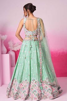 Picture of Amazing Lime Green Designer Indo-Western Lehenga Choli for Engagement and Reception