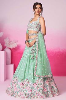 Picture of Amazing Lime Green Designer Indo-Western Lehenga Choli for Engagement and Reception