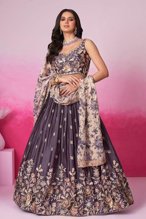 Picture of  Stylish Purple Designer Indo-Western Lehenga Choli for Engagement and Reception