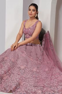 Picture of Artistic Lavender Designer Indo-Western Lehenga Choli for Engagement and Reception 