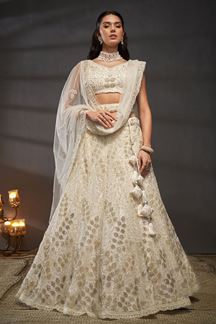 Picture of Creative Cream Designer Indo-Western Lehenga Choli for Engagement, Wedding and Reception