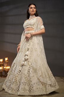 Picture of Creative Cream Designer Indo-Western Lehenga Choli for Engagement, Wedding and Reception