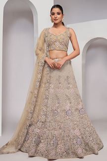 Picture of Delightful Beige Designer Indo-Western Lehenga Choli for Engagement and Reception 