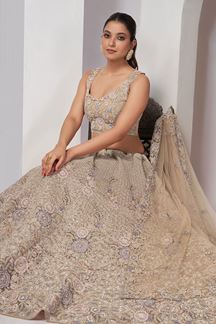 Picture of Delightful Beige Designer Indo-Western Lehenga Choli for Engagement and Reception 