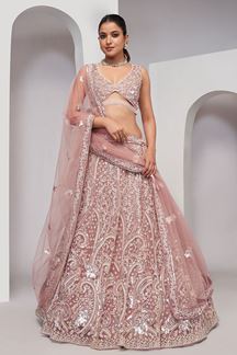 Picture of Magnificent Dusty Rose Designer Indo-Western Lehenga Choli for Engagement and Reception 
