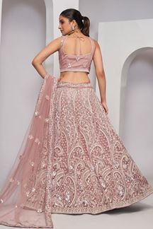 Picture of Magnificent Dusty Rose Designer Indo-Western Lehenga Choli for Engagement and Reception 