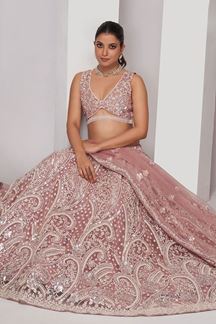 Picture of Magnificent Dusty Rose Designer Indo-Western Lehenga Choli for Engagement and Reception 