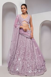 Picture of Irresistible Lavender Designer Indo-Western Lehenga Choli for Engagement and Reception 