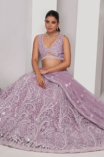 Picture of Irresistible Lavender Designer Indo-Western Lehenga Choli for Engagement and Reception 