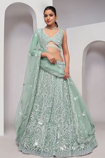 Picture of Stunning Mint Green Designer Indo-Western Lehenga Choli for Engagement and Reception 