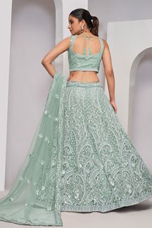 Picture of Stunning Mint Green Designer Indo-Western Lehenga Choli for Engagement and Reception 