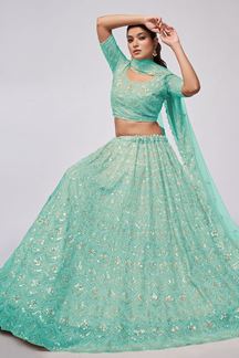 Picture of Divine Sea Green Designer Lehenga Choli for Engagement and Reception 