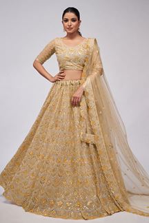 Picture of Pretty Gold Designer Lehenga Choli for Engagement and Reception 