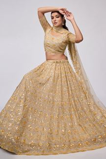 Picture of Pretty Gold Designer Lehenga Choli for Engagement and Reception 