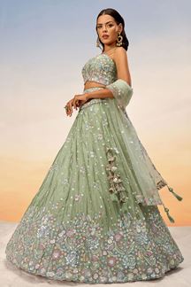 Picture of Spectacular Lime green Designer Indo-Western Lehenga Choli for Reception and Engagement