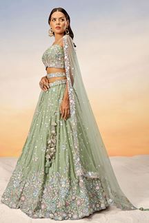 Picture of Spectacular Lime green Designer Indo-Western Lehenga Choli for Reception and Engagement