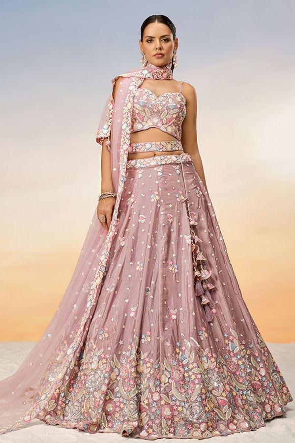 Picture of Splendid Rose Gold Designer Indo-Western Lehenga Choli for Reception and Engagement