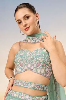 Picture of Outstanding Sea Green Designer Indo-Western Lehenga Choli for Reception and Engagement