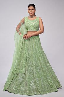 Picture of Amazing Light Green Designer Indo-Western Lehenga Choli for Mehendi, Engagement and Reception 