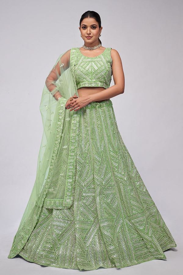 Picture of Amazing Light Green Designer Indo-Western Lehenga Choli for Mehendi, Engagement and Reception 