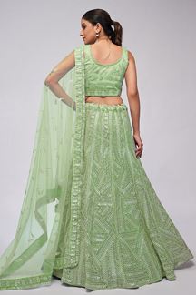 Picture of Amazing Light Green Designer Indo-Western Lehenga Choli for Mehendi, Engagement and Reception 