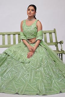 Picture of Amazing Light Green Designer Indo-Western Lehenga Choli for Mehendi, Engagement and Reception 