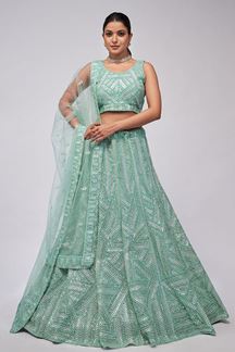 Picture of Flamboyant Mint Green Designer Indo-Western Lehenga Choli for Engagement and Reception 