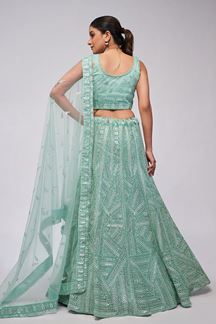 Picture of Flamboyant Mint Green Designer Indo-Western Lehenga Choli for Engagement and Reception 