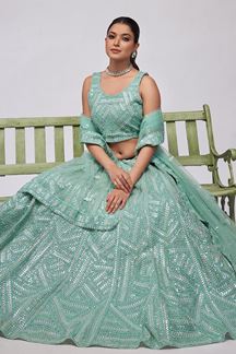 Picture of Flamboyant Mint Green Designer Indo-Western Lehenga Choli for Engagement and Reception 