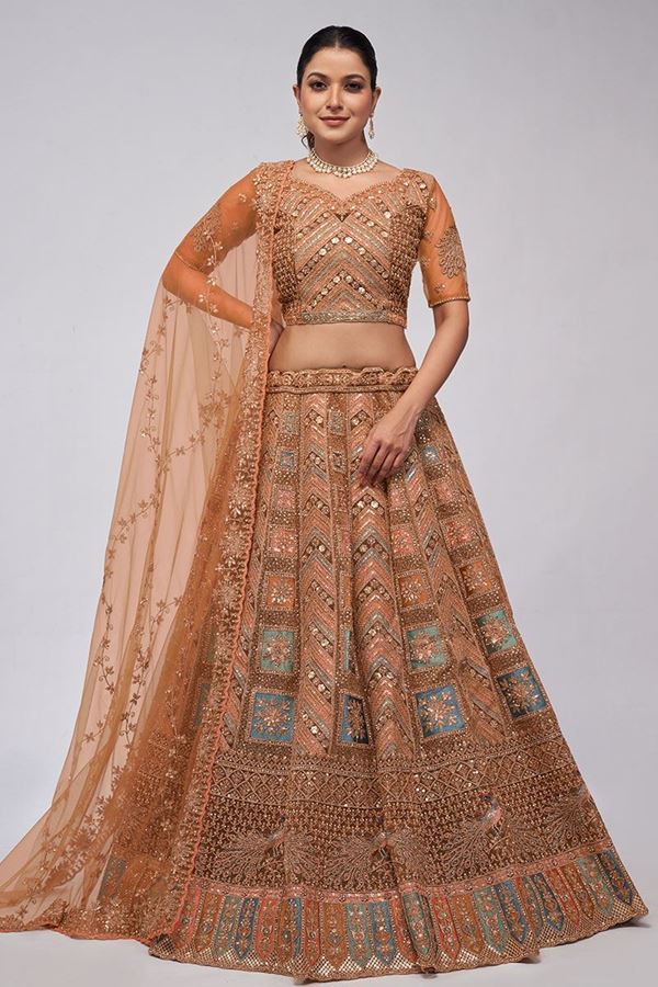 Picture of Vibrant Bronze Designer Wedding Lehenga Choli for Engagement, Wedding, and Reception 