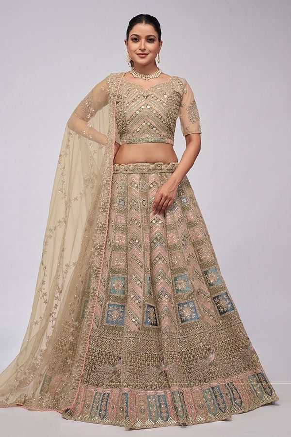 Picture of Fashionable Beige Designer Lehenga Choli for Engagement and Reception 