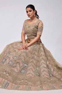 Picture of Fashionable Beige Designer Lehenga Choli for Engagement and Reception 